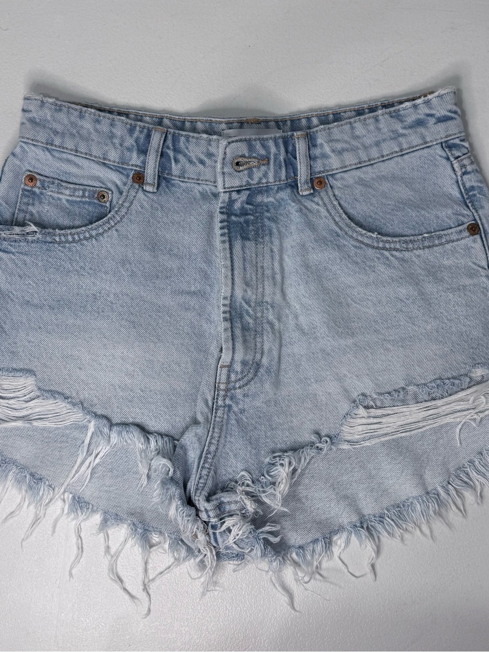 Zara Light Wash Distressed Denim Shorts